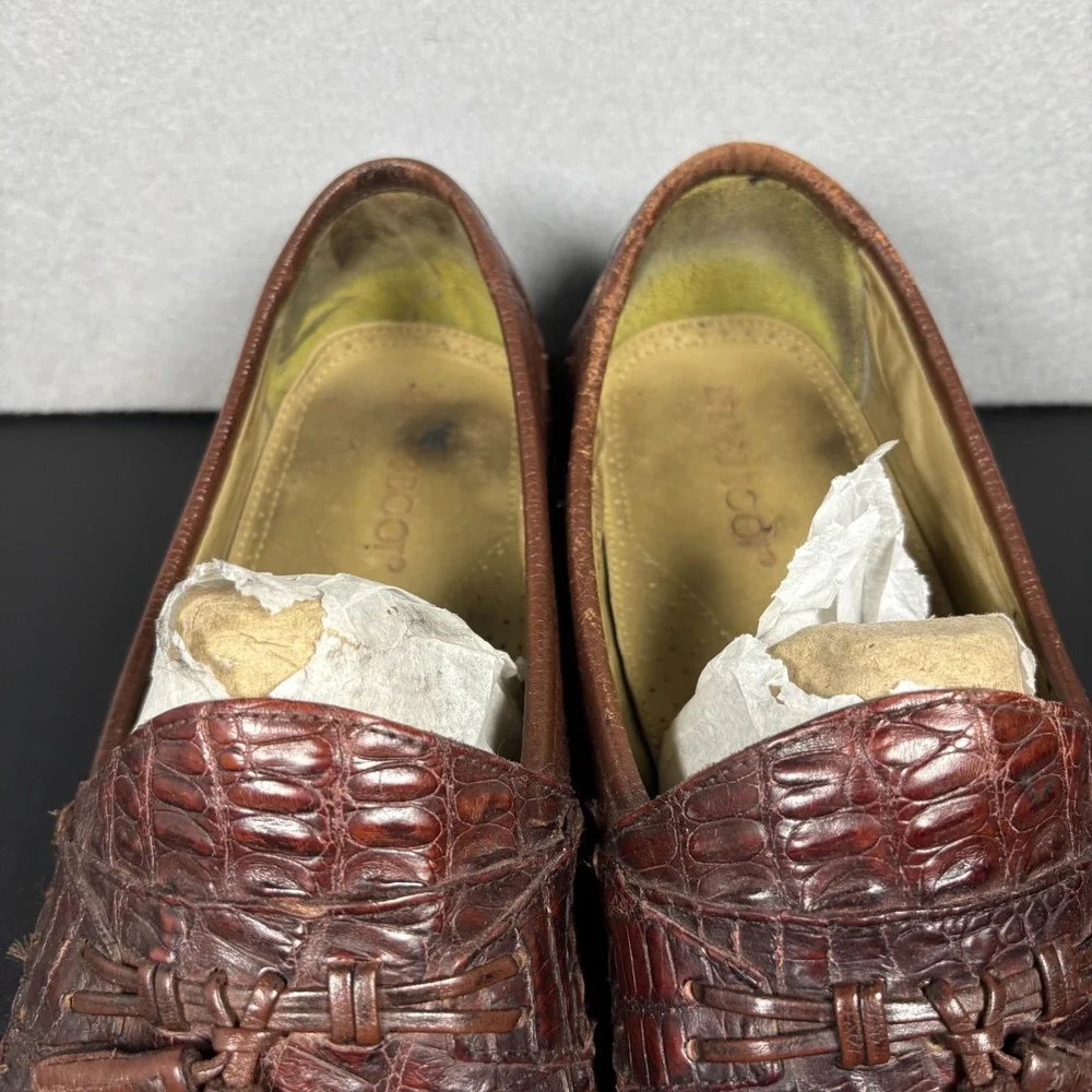 Brass Boot Alligator Tassel Loafers Men 13 M Brown Caiman Leather Dress Shoes